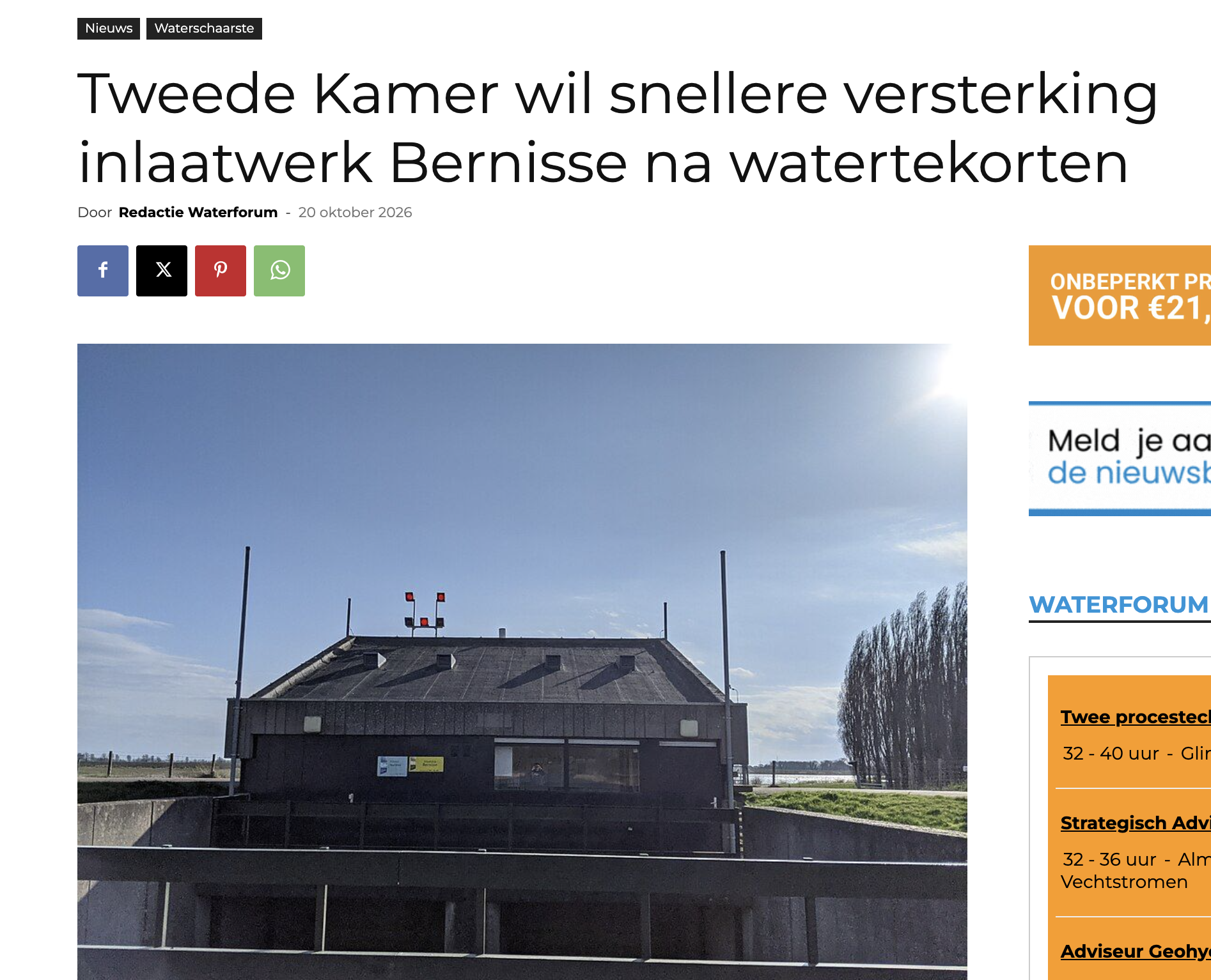 Wateraanvoer Bernisse naar Brielse meer